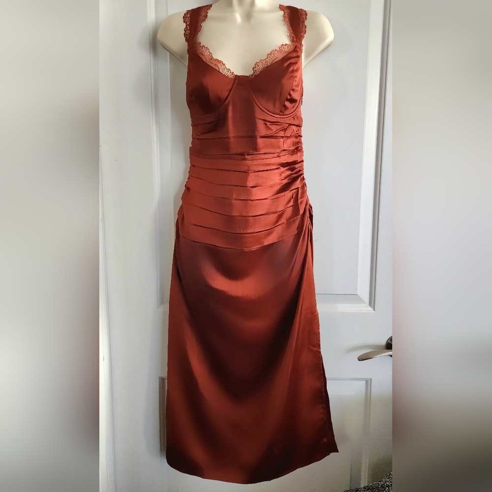 Aeris Satin Lace Trim Maxi Dress